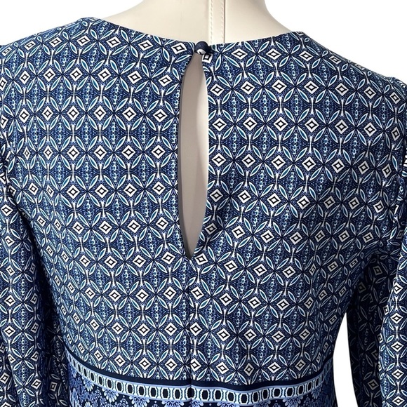 VINCE CAMUTO Casual Stretch Blue Geometric Long Sleeve Dress Women's Size 8 - Picture 7 of 16